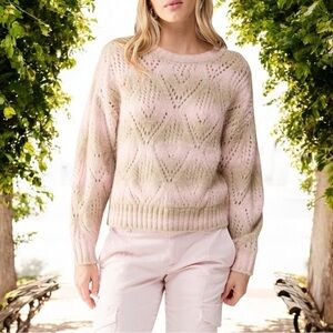 NEW Sanctuary Pointelle Sweater in Pink Moonlight Multi‎ Crewneck Knot Size L